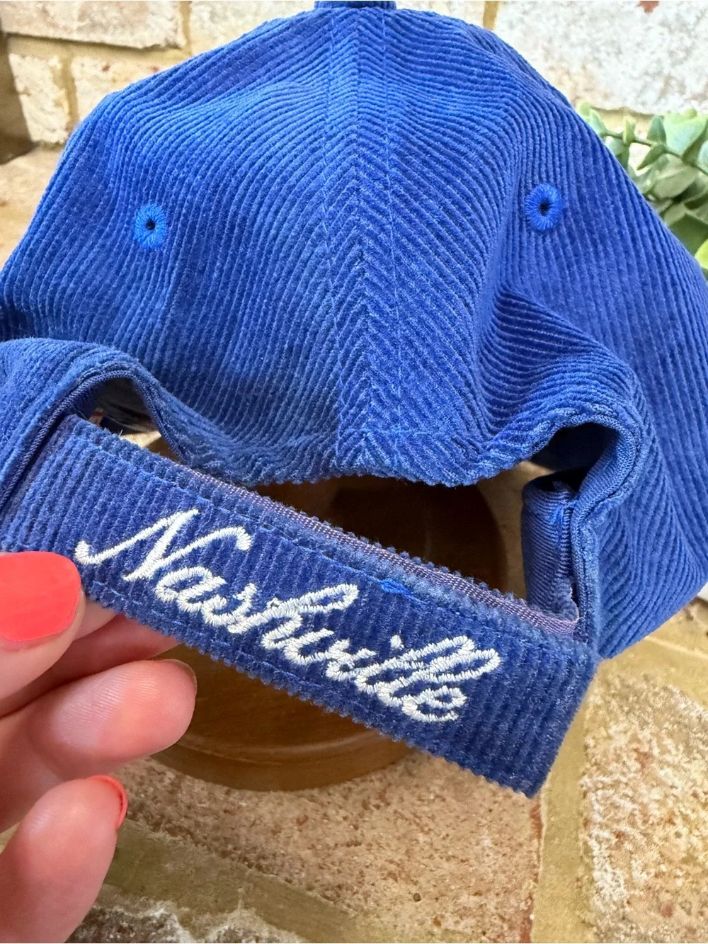 Vintage | Blue and Cream Corduroy Baseball Hat with Sun Embroidery